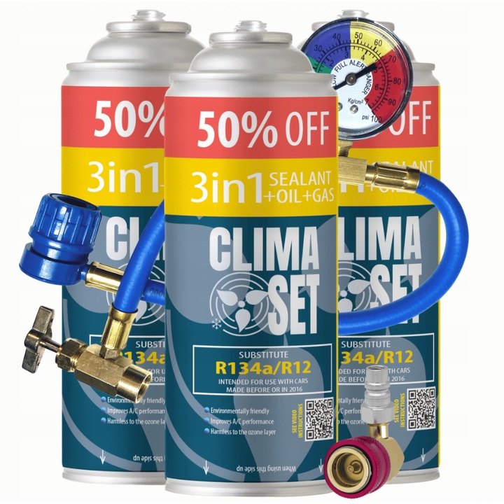 Комплект ClimaSet 3w1 R134a XL, с манометър, Hp/Lp адаптер