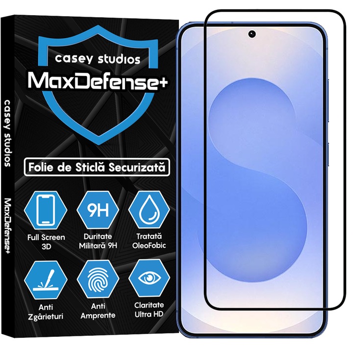 CASEY STUDIOS üvegfólia Samsung Galaxy S25 készülékhez, teljes ragasztóval, edzett üveg, katonai keménység, Ultra HD, professzionális 3D képernyővédelem, karcálló, ütésálló