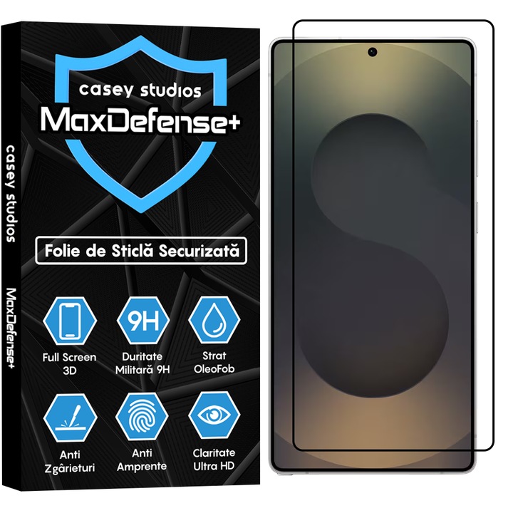 Folie Sticla CASEY STUDIOS compatibila cu Samsung Galaxy S25 Ultra, Full Glue, Sticla Securizata, Duritate Militara, Ultra HD, Protectie Profesionala Ecran 3D, Anti Zgarieturi, Anti Socuri