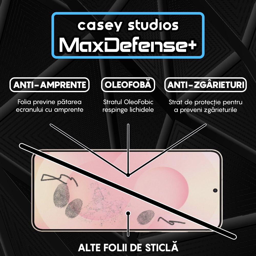 Folie Sticla CASEY STUDIOS compatibila cu Samsung Galaxy S25 Plus, Full Glue, Sticla Securizata, Duritate Militara, Ultra HD, Protectie Profesionala Ecran 3D, Anti Zgarieturi, Anti Socuri