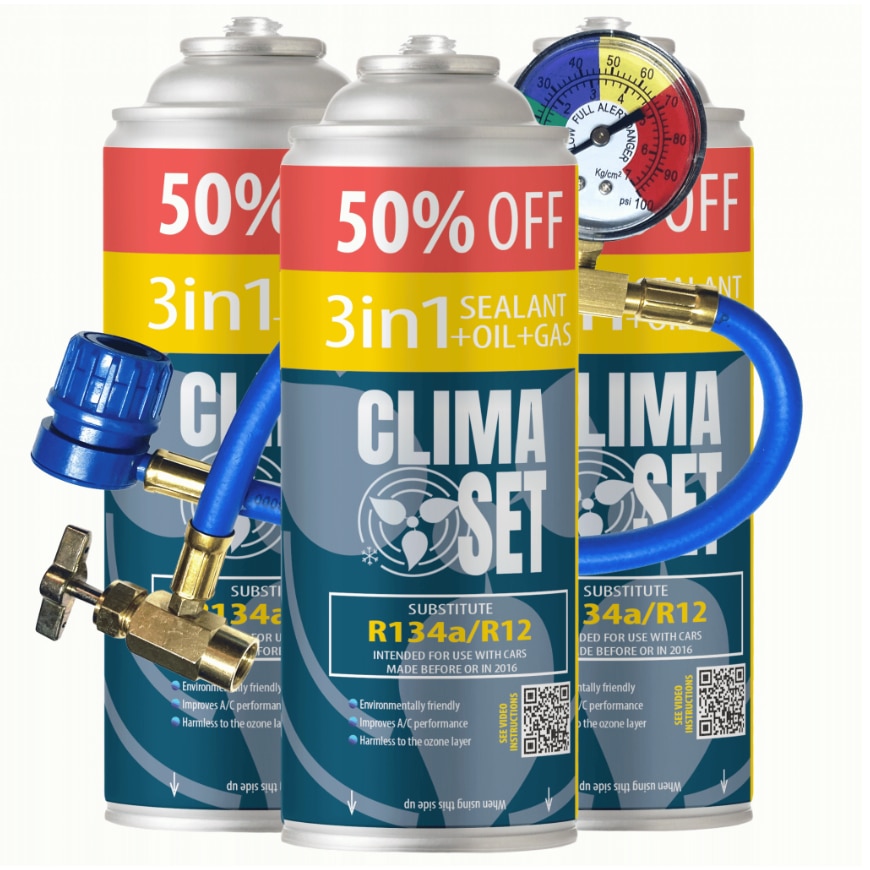 Set agent refrigerant ClimaSet 3 piese R134a, 170g fiecare, cu ...