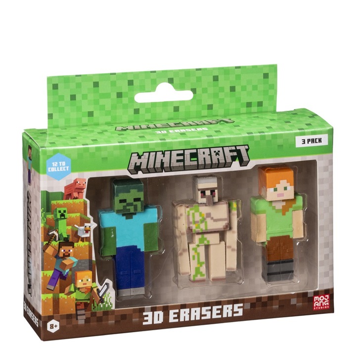 Radiere 3D MINECRAFT - set 3 bucati, P.M.I. Kids World, multicolor
