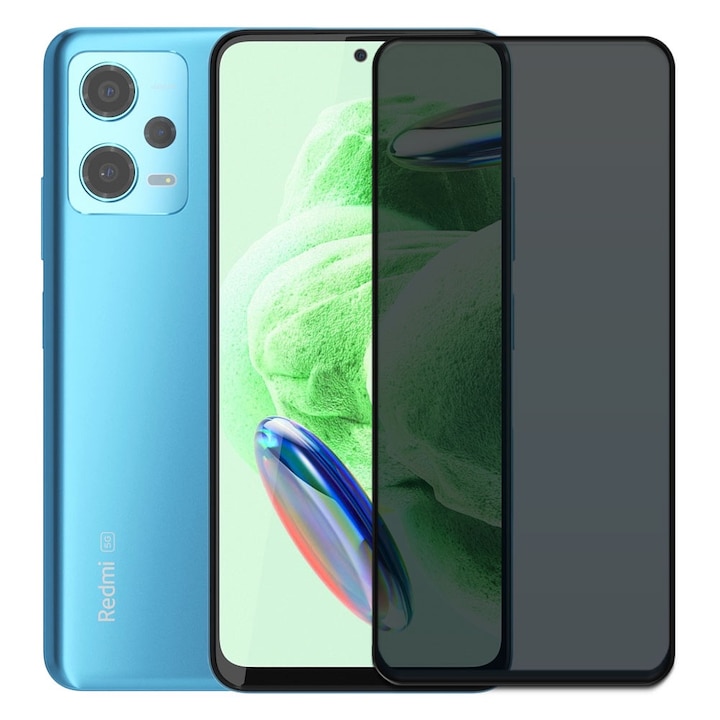 Folie din sticla securizata pentru Xiaomi Redmi Note 12 5G, HAMSTERBOX Privacy Shield, Protectie completa ecran, Full face, Aplicare rapida, Case Friendly, Negru