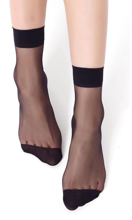 Set 10 perechi de sosete dama, scurte 1/2, Transparent, Nylon, Negru, One Size INTL