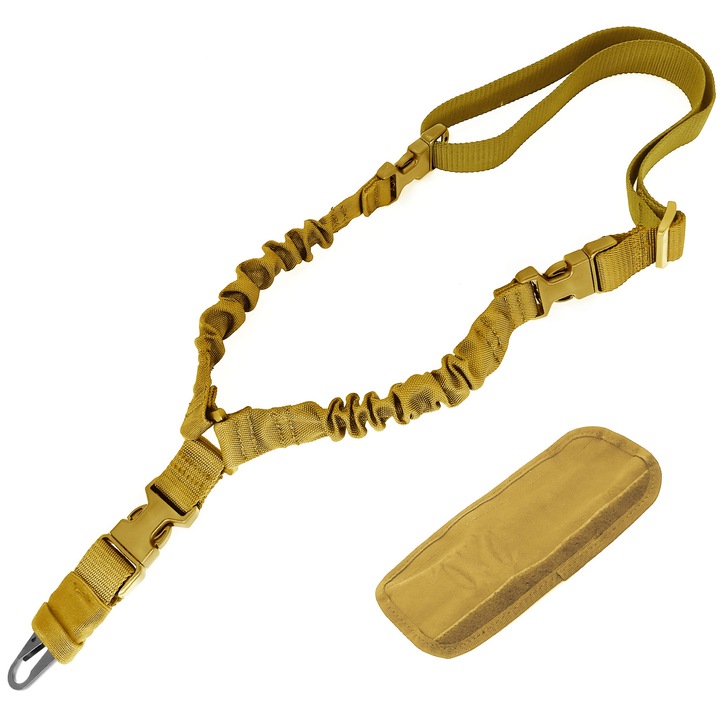 Curea pentru pusca reglabila flexibila cu eliberare rapida cu un punct Curea durabila cu carlig metalic pentru sporturi in aer liber KAKI