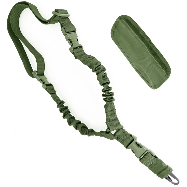 Curea pentru pusca reglabila flexibila cu eliberare rapida cu un punct Curea durabila cu carlig metalic pentru sporturi in aer liber GREEN