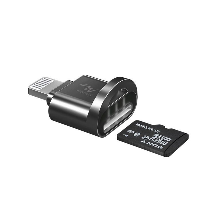 Adaptor cititor card Micro SD, DANATI, pentru iPhone 10, 11, 12, 13, 14, Mini, Normal, MAX, PRO, si iPad, transfer de date rapid, compatibil pana la 256GB, Negru