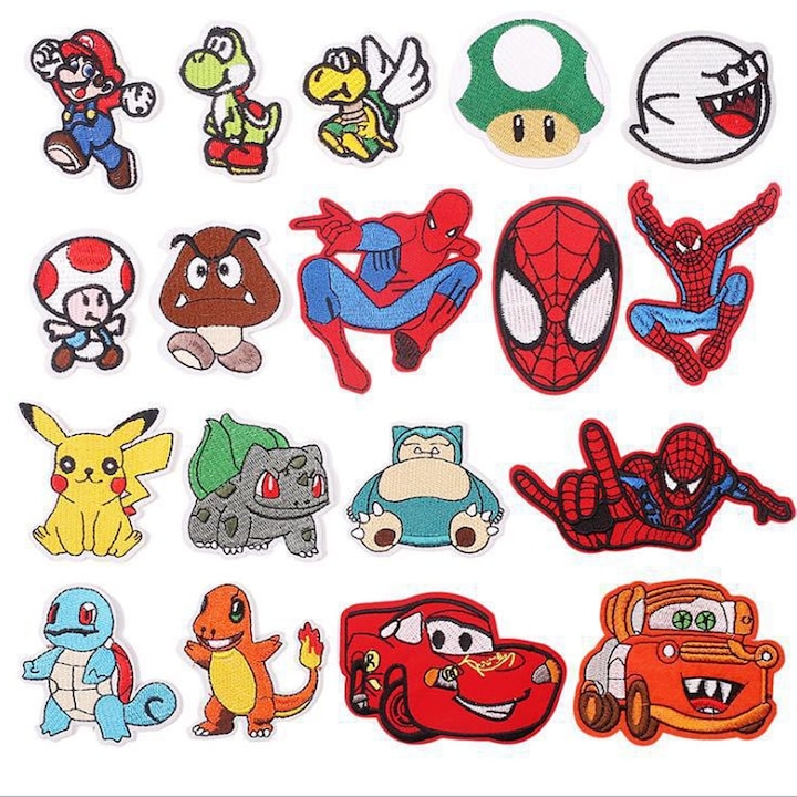 Petice brodate, SINBINTA, Set 18 petice, Diverse stiluri, Transfer termic, Usor de utilizat, Rezistent la uzura, Durabil si lavabil la masina, Pentru imbracaminte, blugi, jachete, pantaloni, Panza, Multicolor