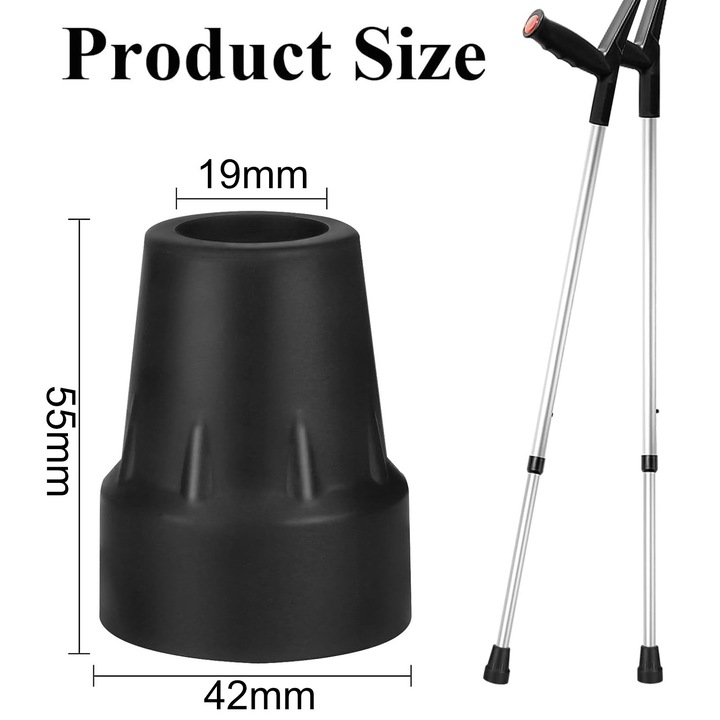 Set 2 amortizor de cauciuc, pufar, Hggzeg, Usor de instalat, Rezistent la abraziune, Anti-alunecare, Design ingrosat, Pentru carje, bastoane si bastoane de drumetie cu diametrul de 19 mm, 42 x 55mm, Negru