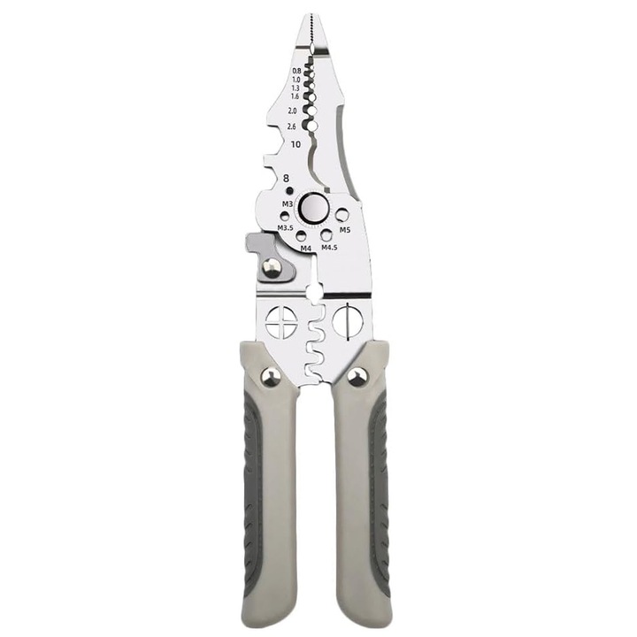 Многофункционални клещи за кабели, SINBINTA, 28 в 1 многофункционални клещи, Ергономичен дизайн, Лесни за употреба, Здрави, Неплъзгащи се, Устойчиви на ръжда, За оголване, кримпване и рязане, Въглеродна стомана, 22.7*4 см, Сребърни