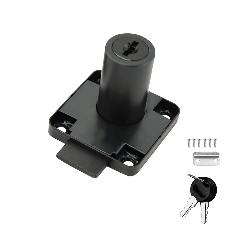 Ключалка за пощенска кутия, SINBINTA, Мебелна ключалка, С ключ, Дължина на цилиндъра 32 мм, Лесен монтаж, Устойчивост на износване, Не избледнява лесно, Идеална за чекмеджета, бюра, Цинкова сплав, 19*32 мм, Матово черно