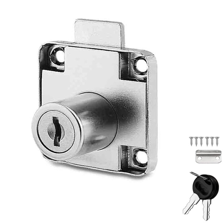 Incuietoare cutie postala, SINBINTA, Incuietoare pentru mobilier, Cu chei, lungime cilindru 22, Instalare usoara, Rezistenta ia uzura, Nu se estompeaza usor, Perfect pentru Sertare, Birouri, Aliaj de zinc, 19*22mm, Argintiu