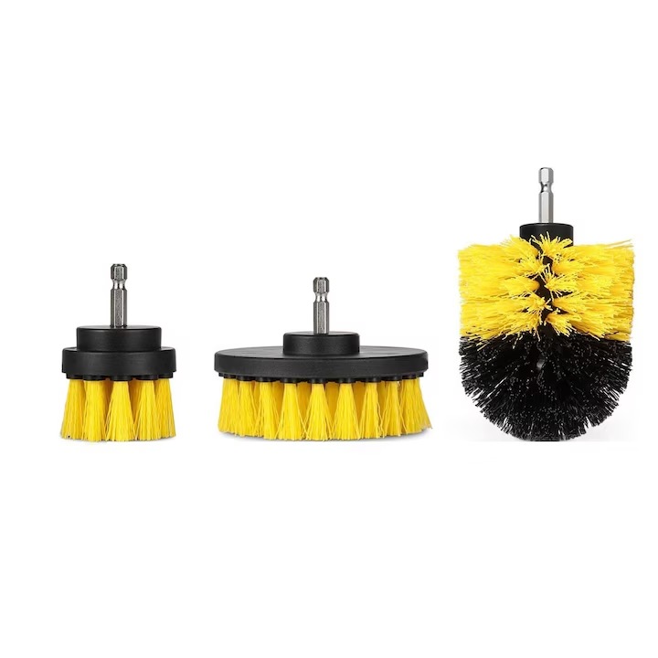 Set 3 perii curatare, polisare, frecare, cu adaptor pentru autofiletanta/bormasina, pentru plafon, roti, jante, casa sau gradina