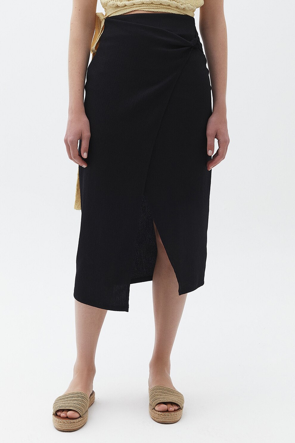OXXO, Fusta midi cu talie inalta si slit, Negru, L