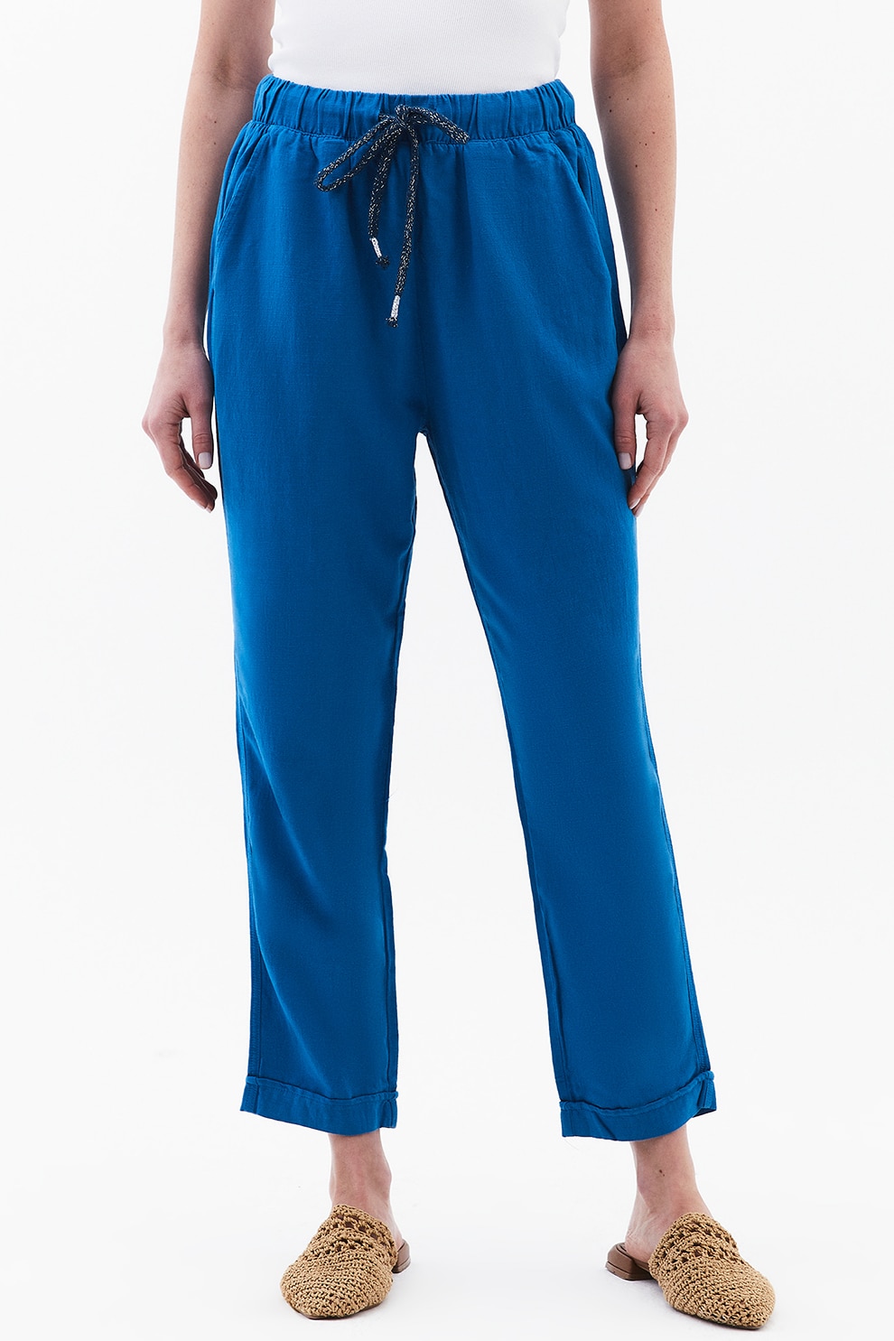 OXXO, Pantaloni crop cu talie ajustabila, Albastru royal, 42