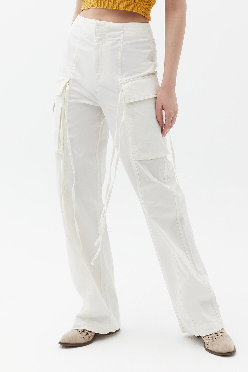 OXXO, Pantaloni cargo cu talie inalta, Alb, 38