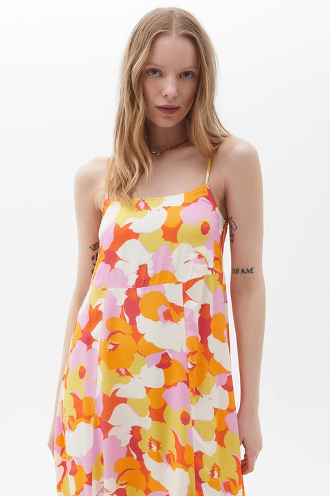 OXXO, Rochie maxi cu model floral, Portocaliu/Roz