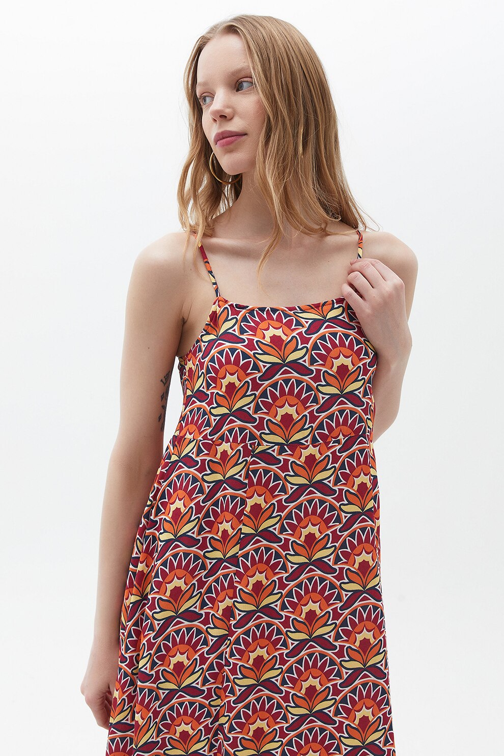 OXXO, Rochie maxi cu model floral, Galben, Caramiziu, XS