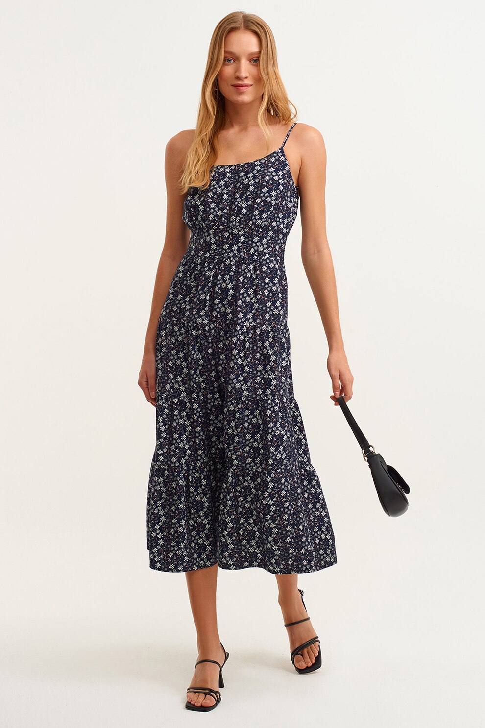 OXXO, Rochie midi cu imprimeu floral, Alb, Bleumarin, 2XS