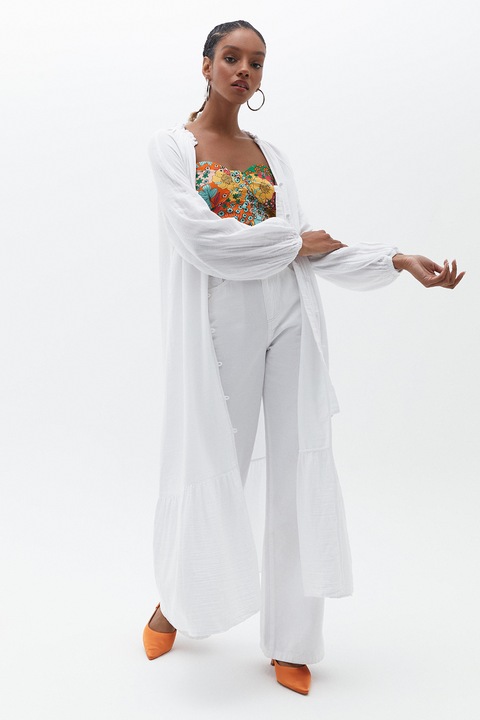 OXXO, Chimono lung din amestec de lyocell, Alb