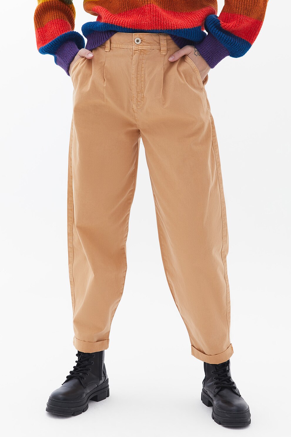 OXXO, Pantaloni cu model uni si croiala conica, Portocaliu persan, 40
