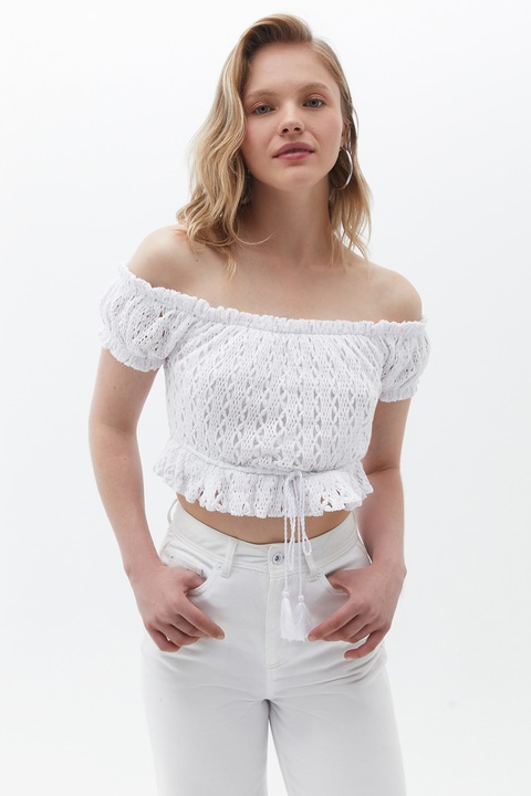 OXXO, Bluza crop cu decolteu pe un umar, Alb