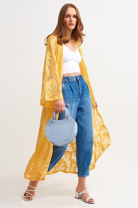 OXXO, Chimono lung din dantela fara inchidere, Galben pai, L