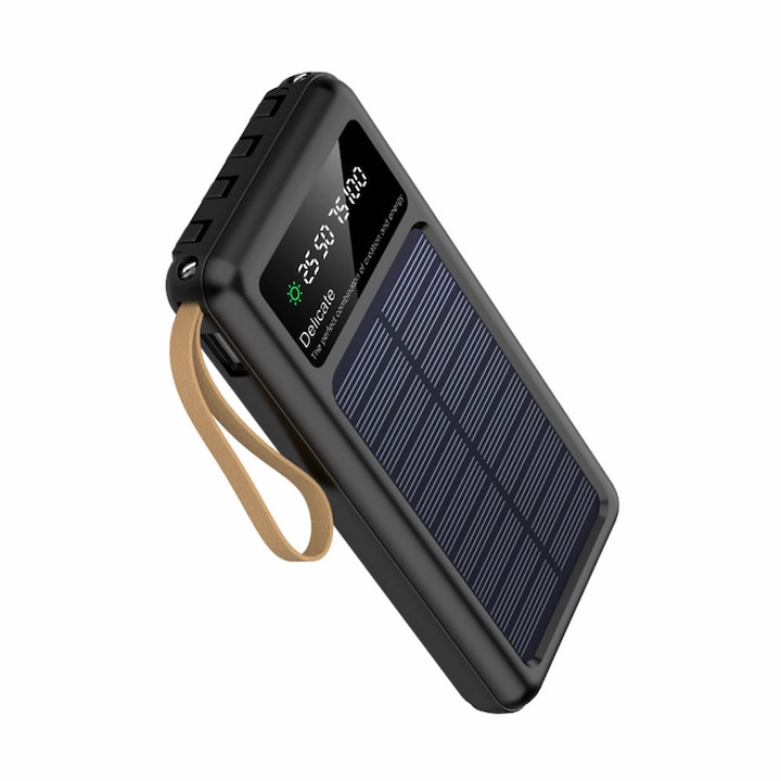 Соларна Външна Батерия 10000mAh YOURZ R34, Led дисплей, Черен