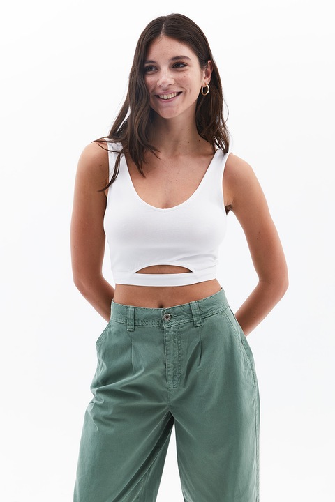 OXXO, Top crop cu bretele incrucisate pe partea din spate, Alb optic, XL