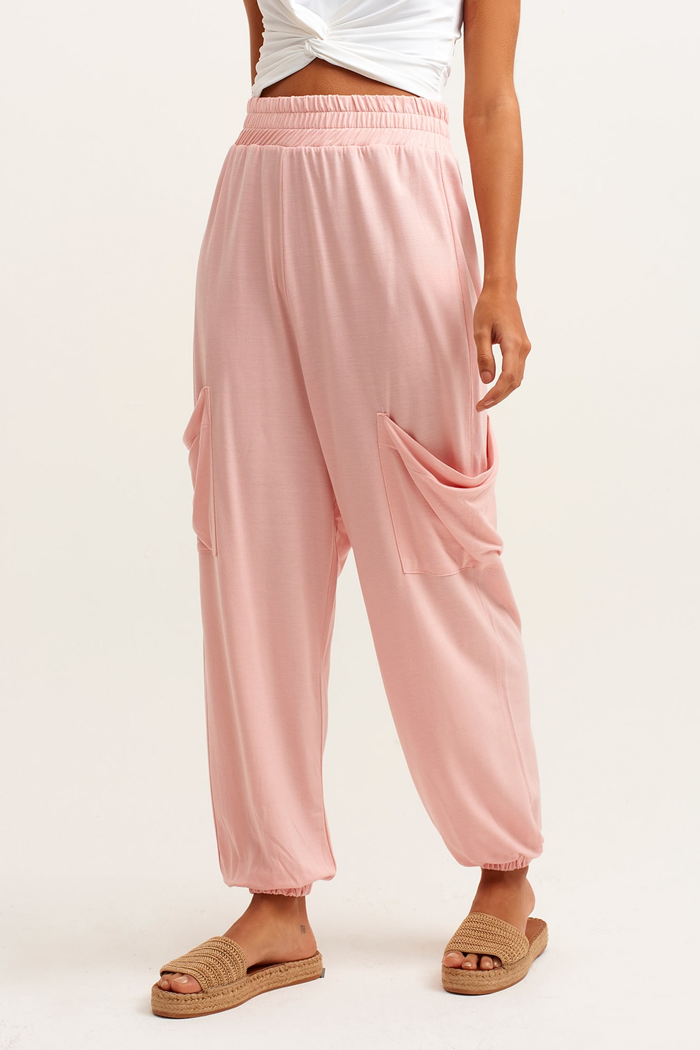 OXXO, Pantaloni evazati din amestec de lyocell cu talie elastica, Roz deschis, L