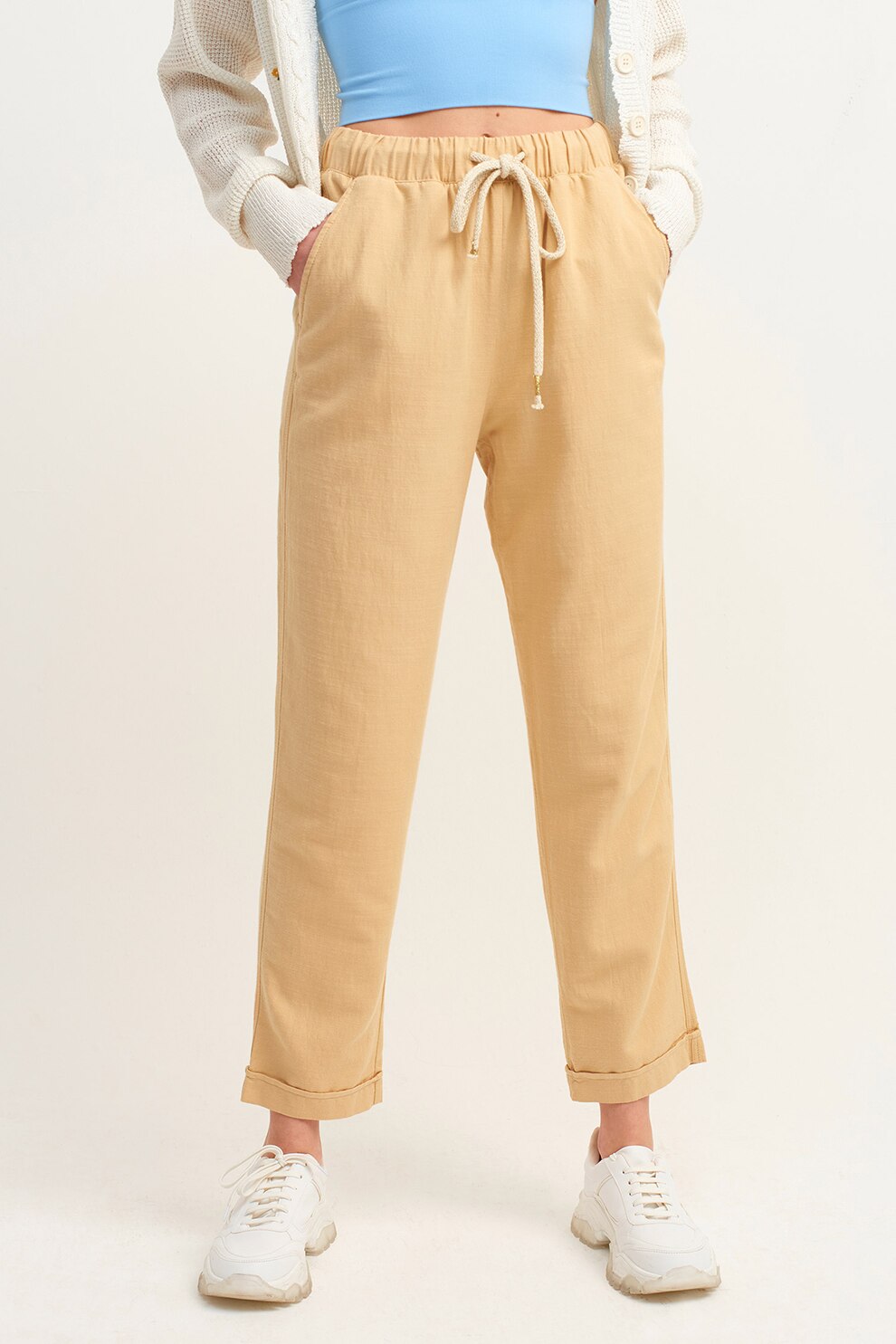 OXXO, Pantaloni din amestec de bumbac cu croiala dreapta, Camel, 36