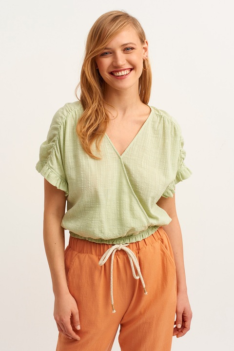 OXXO, Bluza cu croiala petrecuta si decolteu in V, Verde pal, L