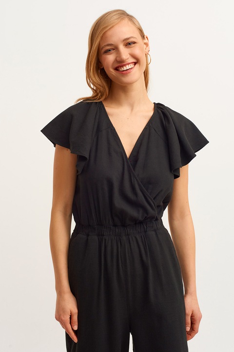 OXXO, Salopeta cu decolteu in V si buzunare laterale, Negru, XS