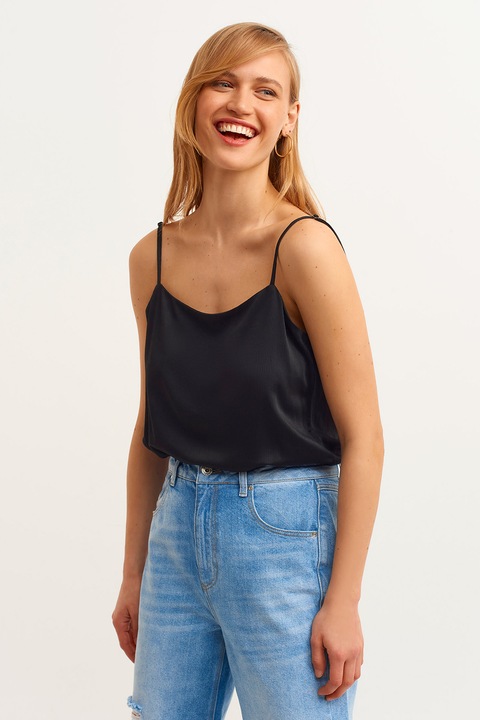 OXXO, Top cu aspect satinat, Negru