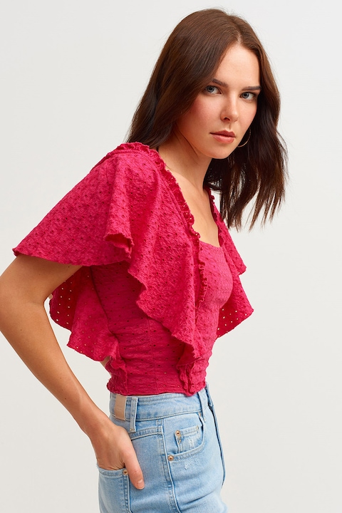 OXXO, Bluza crop cu decolteu patrat, Roz zmeuriu