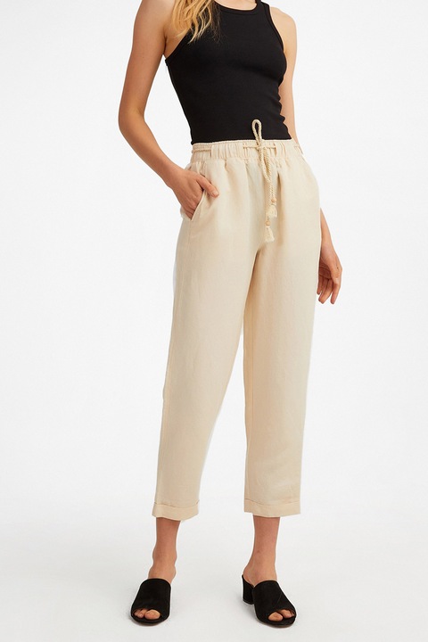 OXXO, Pantaloni capri din amestec de in, Bej deschis