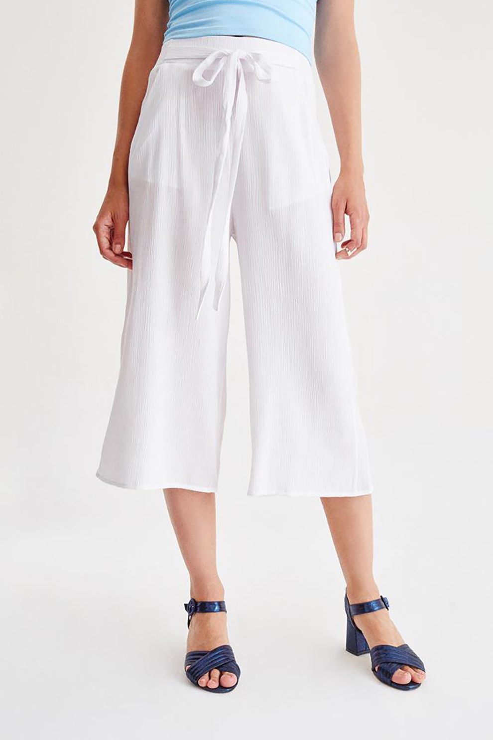 OXXO, Pantaloni culotte cu snur, Alb, S