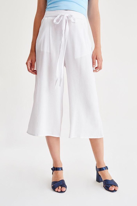 OXXO, Pantaloni culotte cu snur, Alb