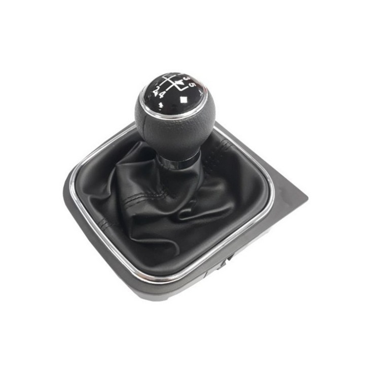 Sebességváltó gomb és talp VW Golf 5-höz, fekete, piros varrással