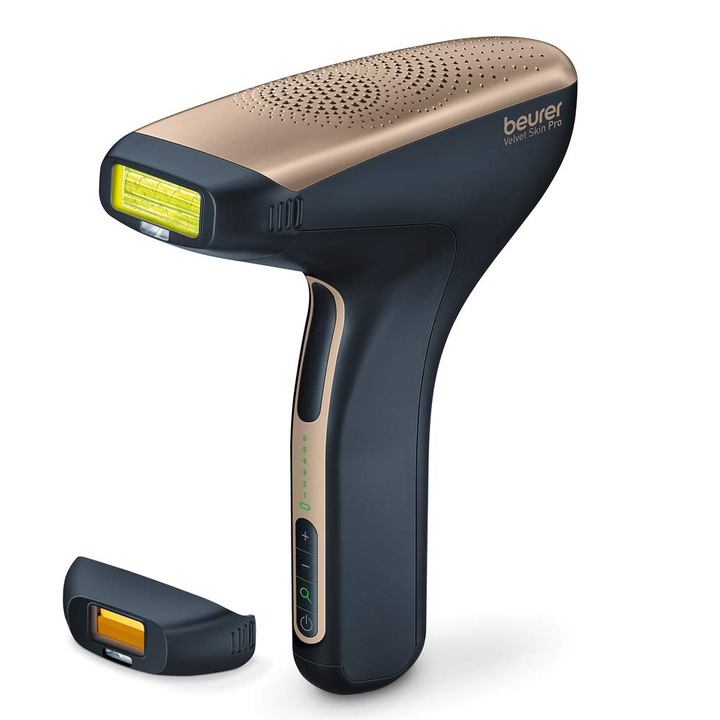 Епилатор Beurer IPL Velvet Skin Pro с батерия, трайно обезкосмяване с IPL технология, за тяло, лице, бикини линия, с приложение, черен