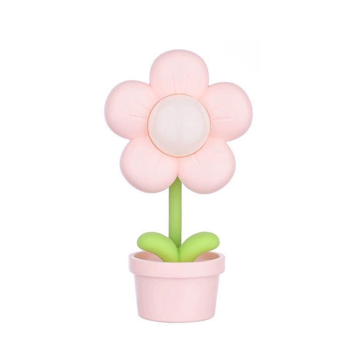 Lumina de noapte cu flori, mini lampa cu flori cu LED, lampa de birou mica, veioze Kawaii pentru decoratiuni pentru camera copiilor, 10 cm/4 inci, roz