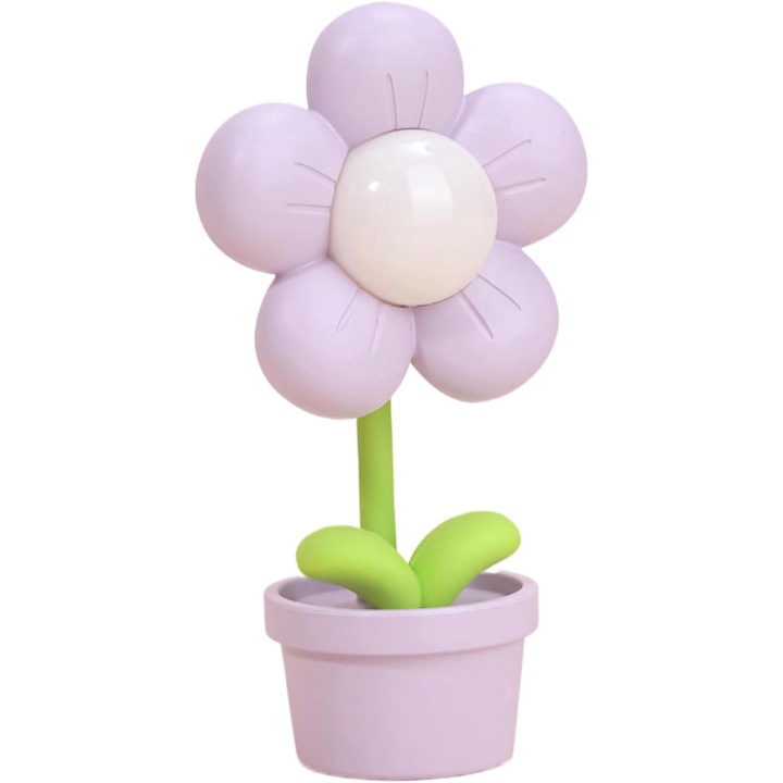 Lumina de noapte cu flori, mini lampa cu flori cu LED, lampa de birou mica, veioze Kawaii pentru decoratiuni pentru camera copiilor, 10 cm/4 inci, Violet