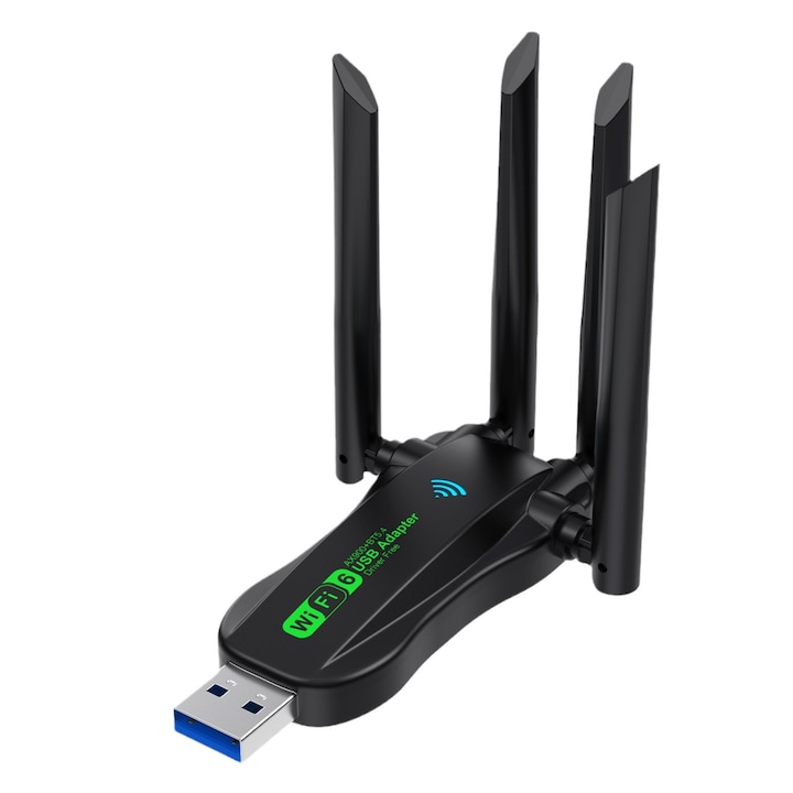 Gigabit безжичен WIFI адаптер, усилвател на безжичен сигнал, разширител на обхвата, двулентов 2.4G/5G, 900M WiFi мрежа, 900MBs трансфер, 4 антени, USB 3.0, безплатен драйвер, черен