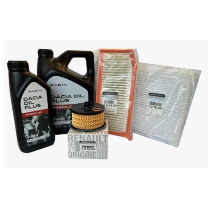 Pachet revizie schimb ulei Dacia Logan/Sandero 0.9 TCE, filtrare ulei, aer, polen, ulei 5W30, 4L+1L