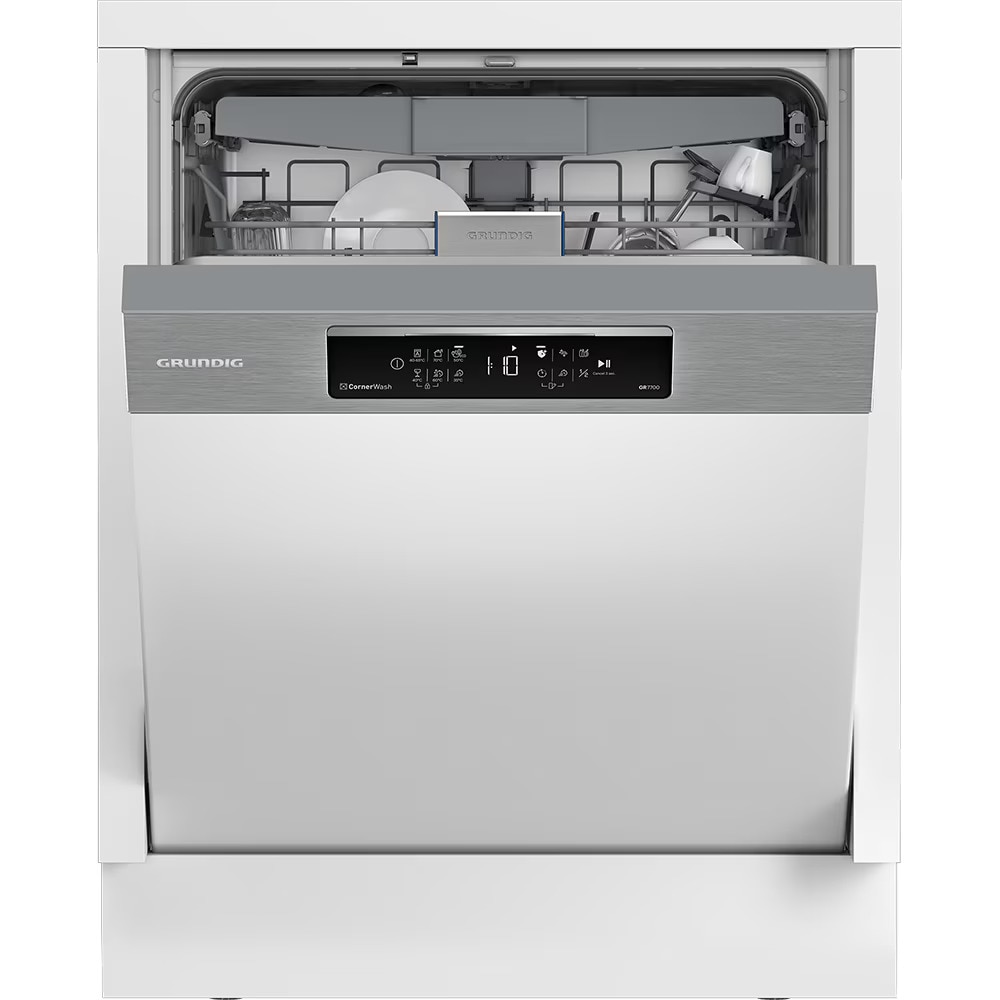 Masina de Spalat Vase Semi-Incorporabila GRUNDIG GNIP4630XB, 16 seturi, 6 programe, 60 cm, Clasa C, Inox Antiamprenta