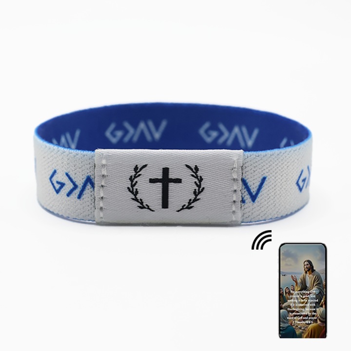 Rugalmas karkötő bibliai versekkel, beépített NFC-vel, férfiaknak, nőknek és tinédzsereknek egyaránt, ortodox ajándék, tökéletes ajándék, kék