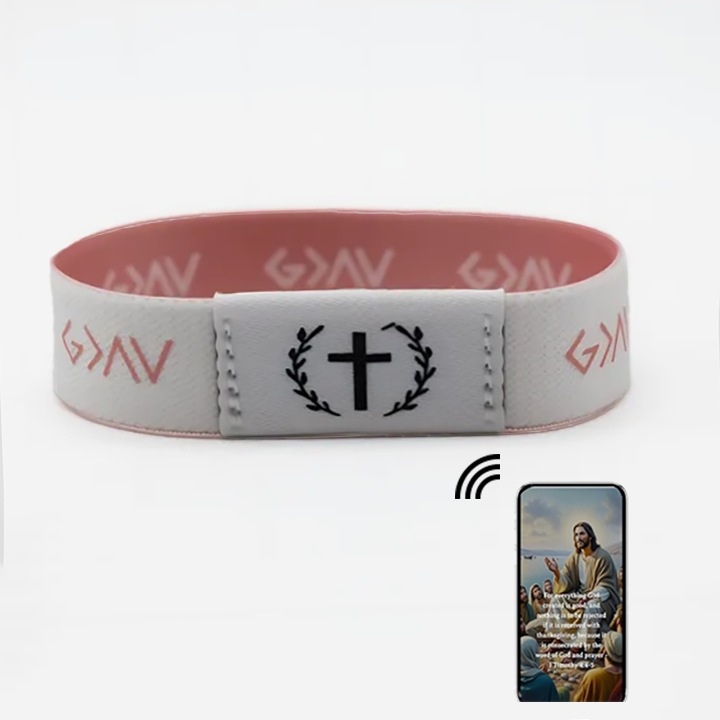 Rugalmas karkötő bibliai versekkel, beépített NFC-vel, férfiaknak, nőknek és tinédzsereknek egyaránt, ortodox ajándék, tökéletes ajándék, rózsaszín