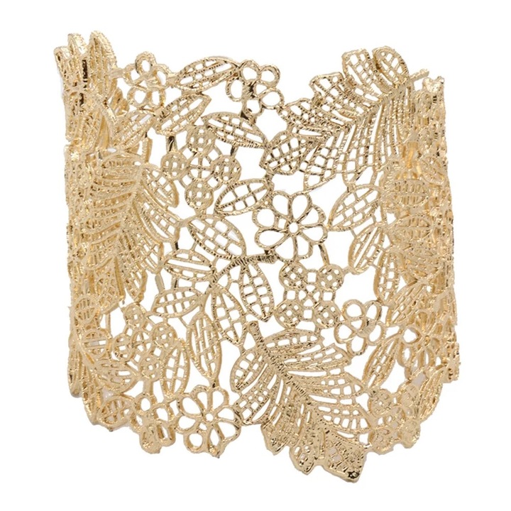 Bratara flexibila din aliaj metalic, auriu, dimensiuni 7x6x6cm, pentru femei