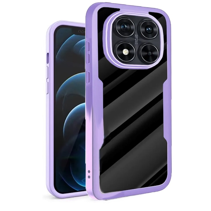 360-градусов калъф, съвместим с Xiaomi Redmi Note 14 Pro+ 5G, с включен протектор за екрана, удароустойчив, против пожълтяване, против надраскване, издръжлив, 3 mm повдигнати ръбове, люляк/прозрачен