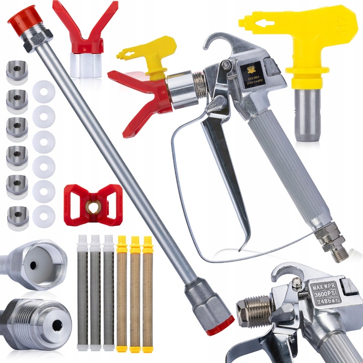 Set Pistol de vopsit cu duza 517, Nan, cu accesorii, 30cm, argintiu